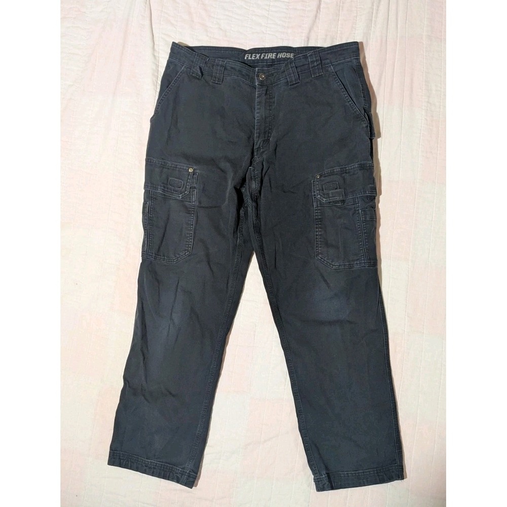 Duluth Trading Co Flex Fire Hose Blue Cargo Canvas Workwear Pants Standard 36x31